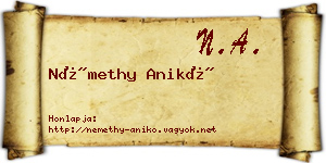 Némethy Anikó névjegykártya
